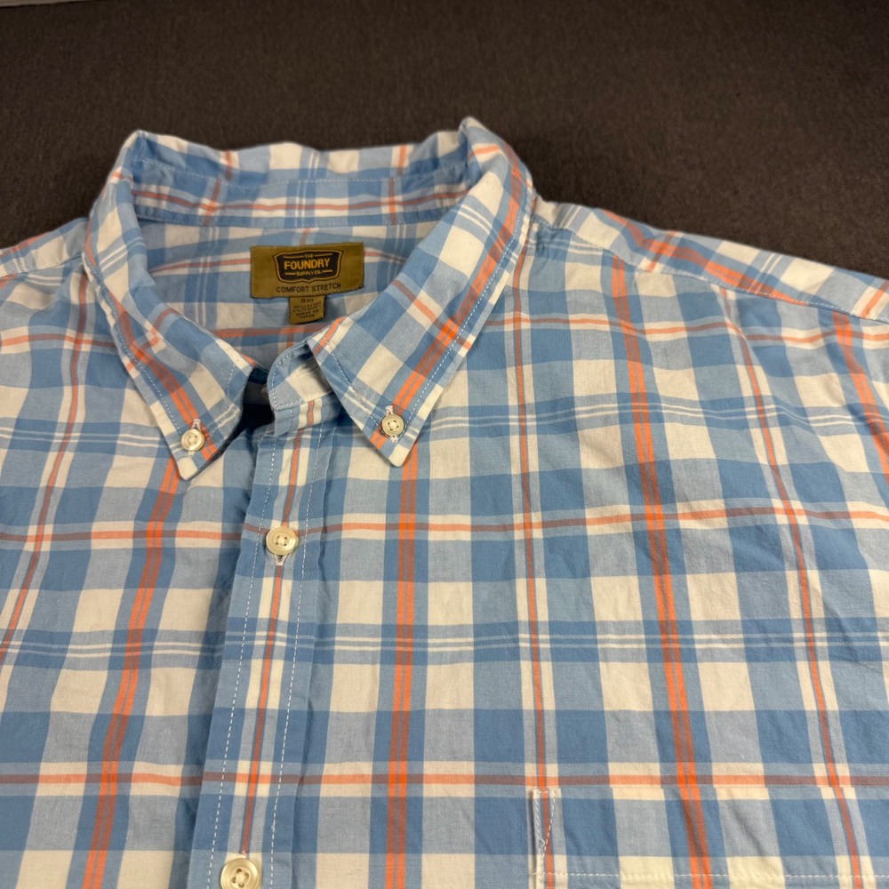 The Foundry Supply Co Mens 4XL Blue Orange Plaid Short Sleeve Button Down Shirt